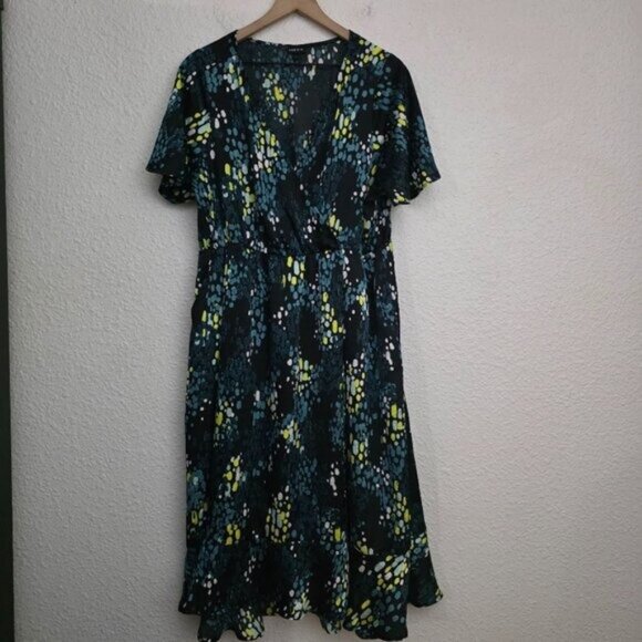 Torrid Midi Bubble Charm Flutter Sleeve Wrap Dress Women's Plus Size 1X - Picture 2 of 10